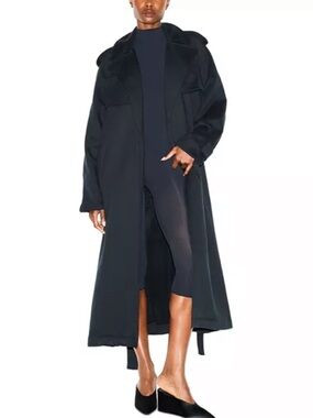 NWOT SKIMS Oversized Boyfriend Fleece Trench Coat Black Onyx XS